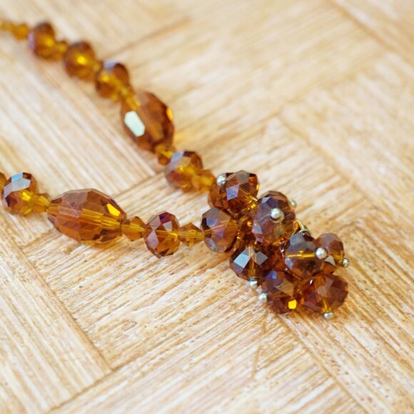 Vintage Root Beer Crystal Necklace – 1990s Cluster Bead Statement, 18" - Picture 3 of 4